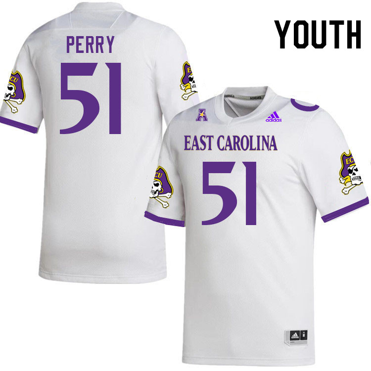 Youth #51 Shane Perry ECU Pirates College Football Jerseys Stitched-White